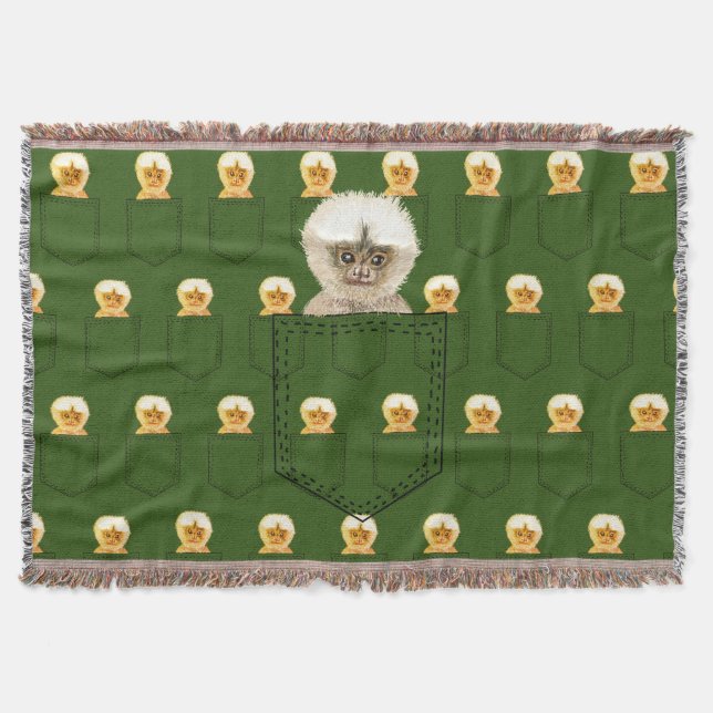 Cute Pocket Monkey Throw Blanket (Front)