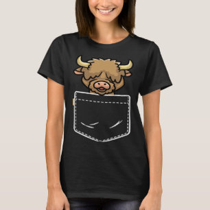 Cute Pocket Scottish Highland Cow Farm Girl Countr T-Shirt