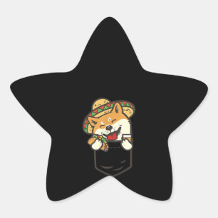 Cute Pocket Shiba Inu Mexican Dog Taco Tequila Star Sticker