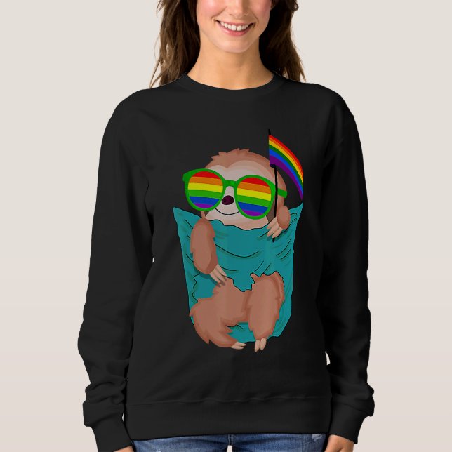Cute Pocket Sloth Lgbt Animal Rainbow Flag Gay Pri Sweatshirt (Front)