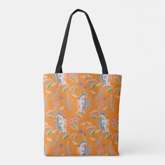 Cute Podenco Matching Floral Orange Tote Bag (Back)