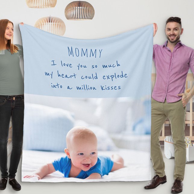 Cute Poem for Mum - Blue Baby Photo Fleece Blanket (Creator Uploaded)