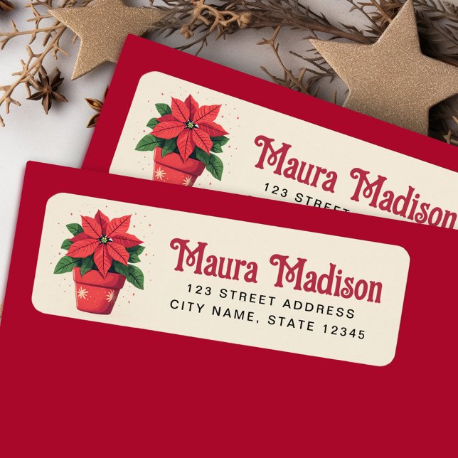 Cute poinsettia Christmas holiday return address Label (Cute poinsettia Christmas holiday return address Label)
