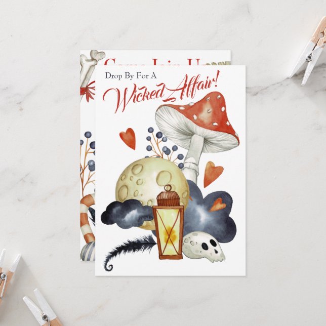 Cute Poison Mushroom Wicked Affair Halloween Party Invitation (Front/Back In Situ)