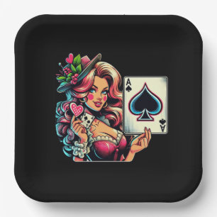 Cute poker party vintage lady  paper plate