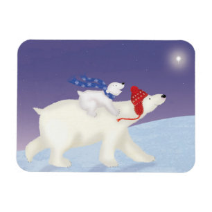 Cute polar bear and cub Christmas magnet