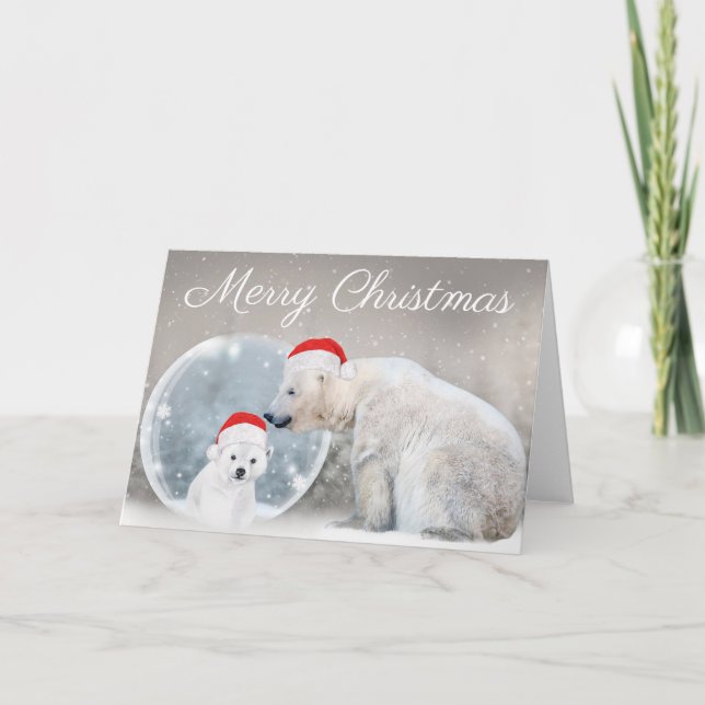 Cute Polar Bear and Cub Winter Christmas Holiday Card (Front)
