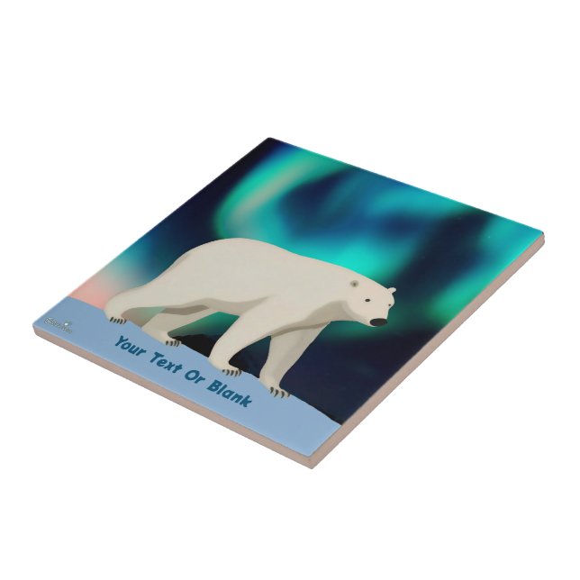 Cute Polar Bear and Northern Lights Ceramic Tile (Side)