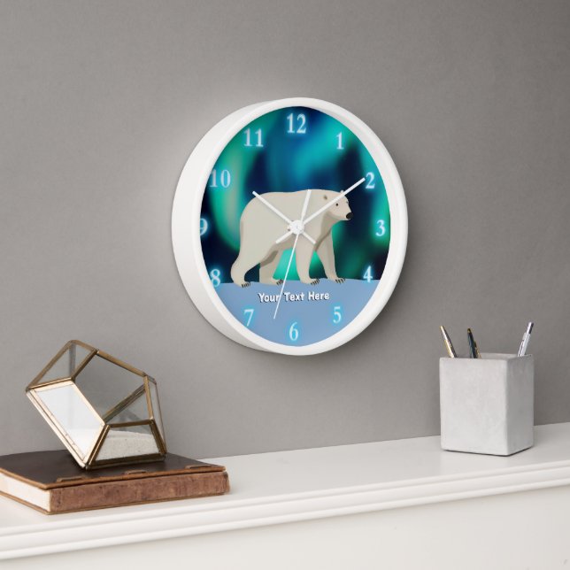 Cute Polar Bear and Northern Lights Clock (Office)