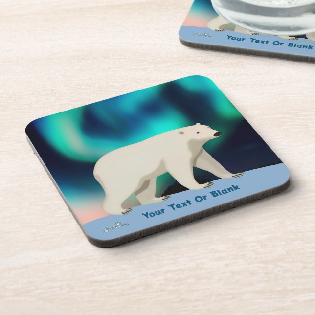 Cute Polar Bear and Northern Lights Coaster (Left Side)
