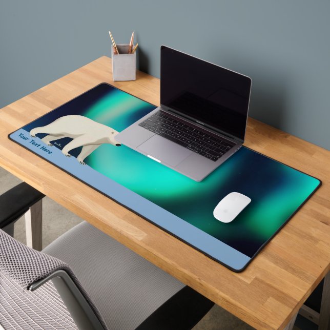 Cute Polar Bear and Northern Lights Desk Mat (Office 2)