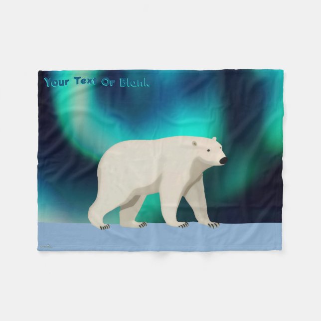 Cute Polar Bear and Northern Lights Fleece Blanket (Front (Horizontal))