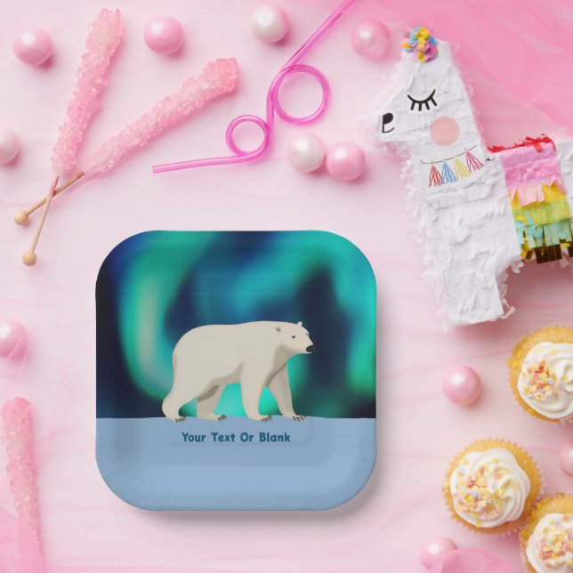 Cute Polar Bear and Northern Lights Paper Plate (Party)