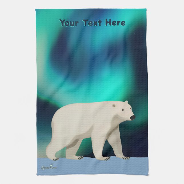 Cute Polar Bear and Northern Lights Tea Towel (Vertical)