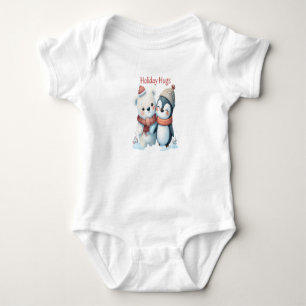 Cute Polar Bear and Penguin Friends Christmas  Baby Bodysuit