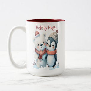 Cute Polar Bear and Penguin Friends Christmas Mug