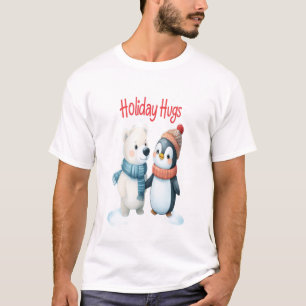 Cute Polar Bear and Penguin Friends Christmas T-Shirt