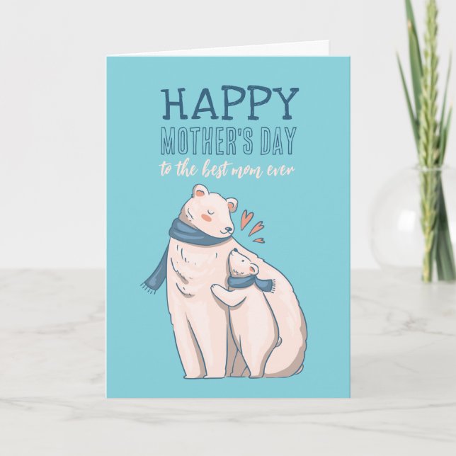 Cute Polar Bear Animal Cartoon Happy Mother's Day Card (Front)