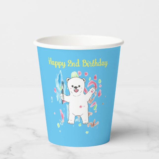Cute Polar Bear Art Birthday Party Paper Cups (Front)