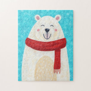 Cute Polar Bear Art Christmas Holiday Puzzle Art