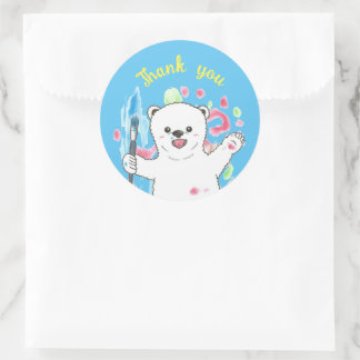 Cute Polar bear Artist Thank you Blue Sticker