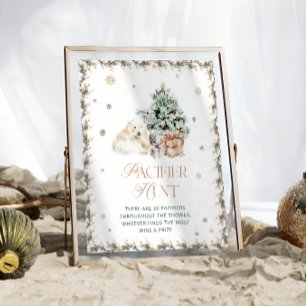 Cute Polar Bear Baby Shower Pacifier Hunt Game  Poster