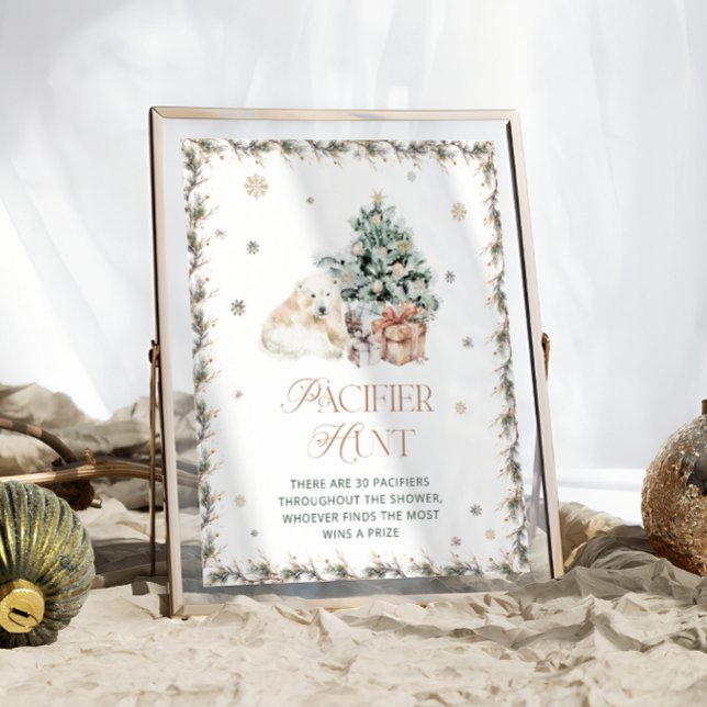 Cute Polar Bear Baby Shower Pacifier Hunt Game  Poster (Creator Uploaded)