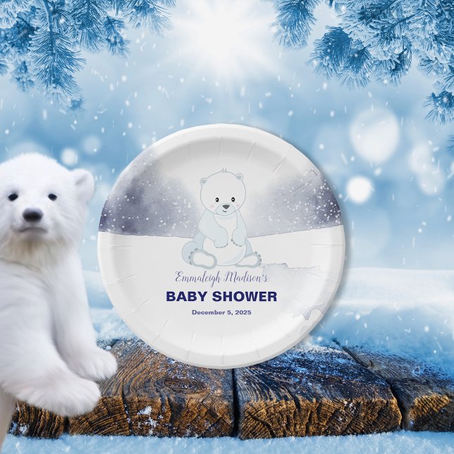 Cute Polar Bear Baby Shower Paper Plate (Creator Uploaded)