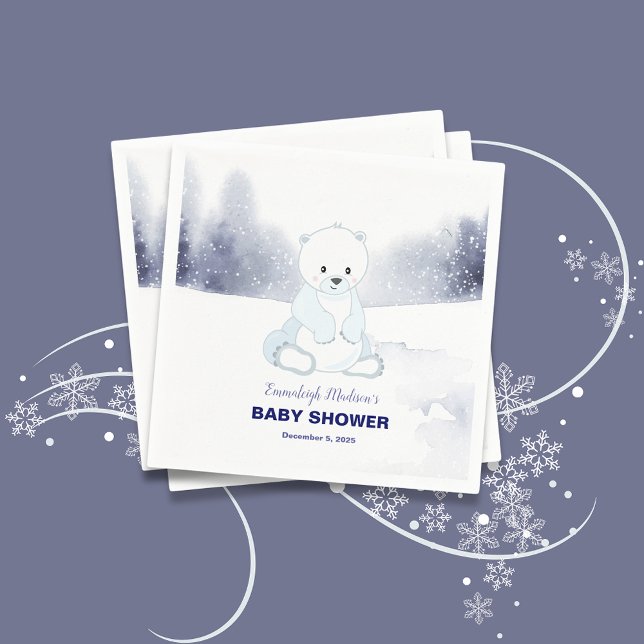 Cute Polar Bear Baby Shower Party Napkin (Creator Uploaded)