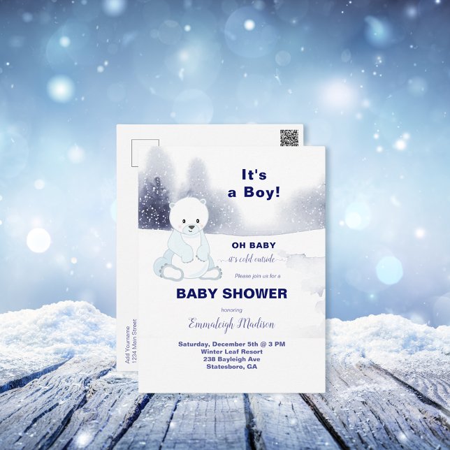 Cute Polar Bear Baby Shower Postcard (Creator Uploaded)