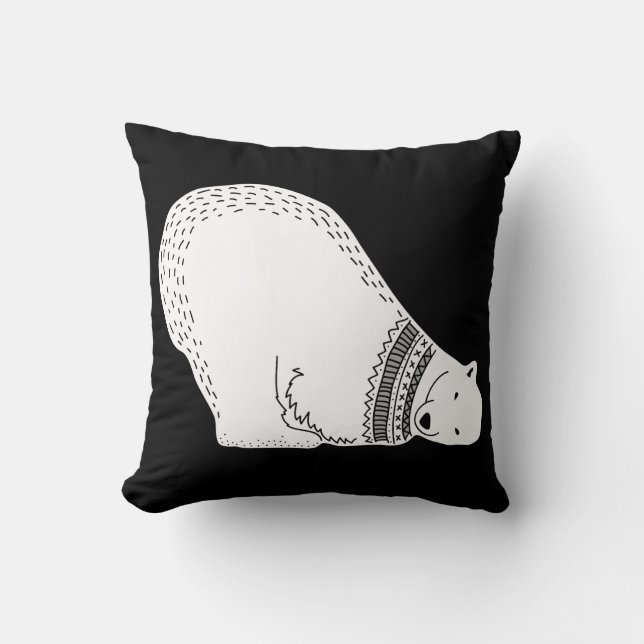 Cute Polar Bear Black and White Cushion (Front)