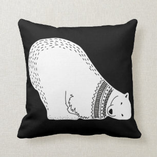 Cute Polar Bear Black and White Cushion