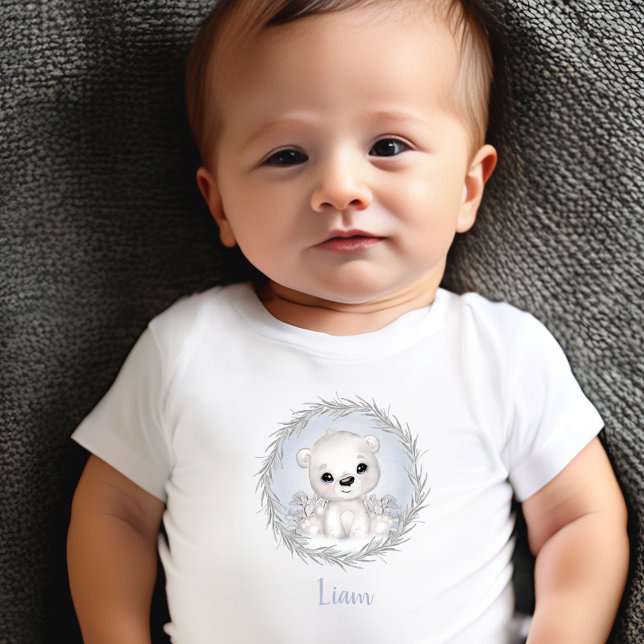 Cute Polar Bear Blue Name Winter Boy Baby T-shirt (Cute Polar Bear Blue Winter Boy Baby T-shirt)