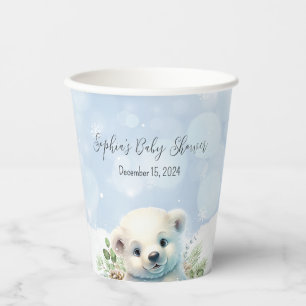 Cute Polar Bear Blue Winter Baby Shower Paper Cups