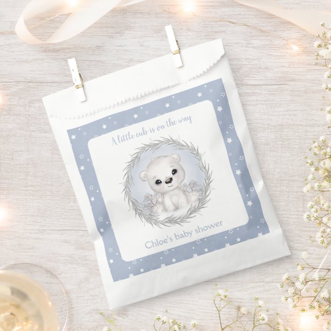 Cute Polar Bear Blue Winter Boy Baby Shower Favour Bag (Clipped)