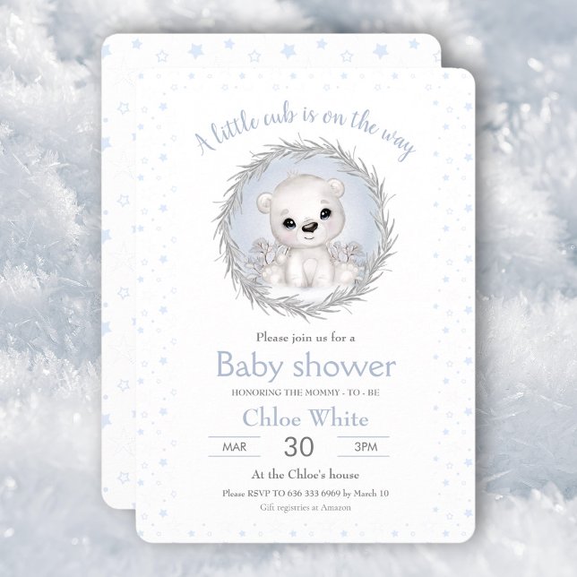 Cute Polar Bear Boy White Baby Shower Invitation (Cute Polar Bear Boy White Baby Shower Invitation)