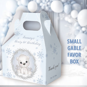 Cute Polar Bear Boy Winter Blue 1st Birthday Favour Box
