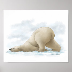 Cute Polar Bear Cartoon in the snow Poster
