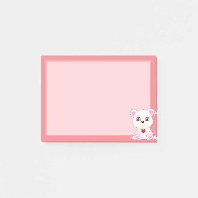 Cute Polar Bear Cartoon on Light Pink Post-it Notes (Front)