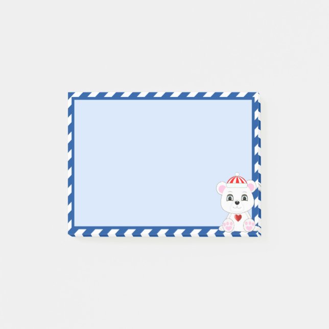 Cute Polar Bear Cartoon on Sky Blue Post-it Notes (Front)