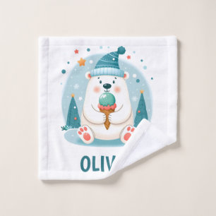 Cute Polar Bear Chillin' with Ice Cream Wash Cloth