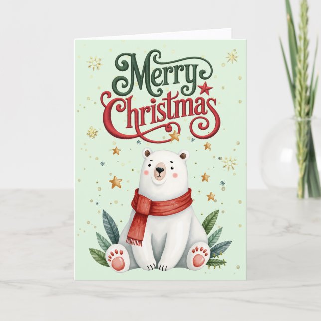 Cute Polar Bear Christmas Card (Front)
