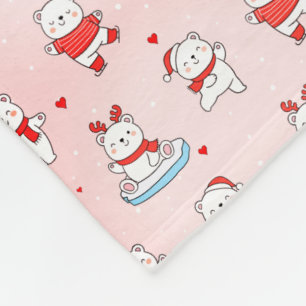 Cute Polar Bear Christmas Fleece Blanket