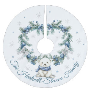 Cute Polar Bear & Christmas Foliage Brushed Polyester Tree Skirt