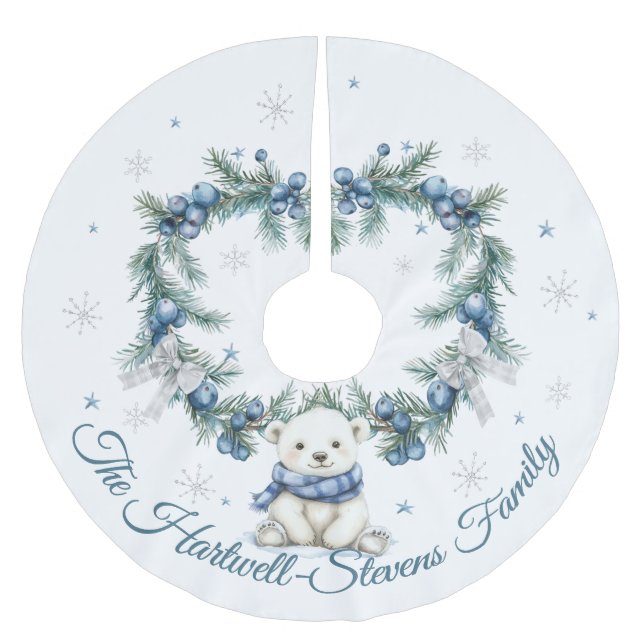 Cute Polar Bear & Christmas Foliage Brushed Polyester Tree Skirt (Front)