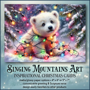 Cute Polar Bear Christmas Lights KJV Scripture  Holiday Card