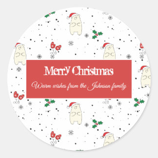 Cute polar bear  Christmas pattern on a white Classic Round Sticker