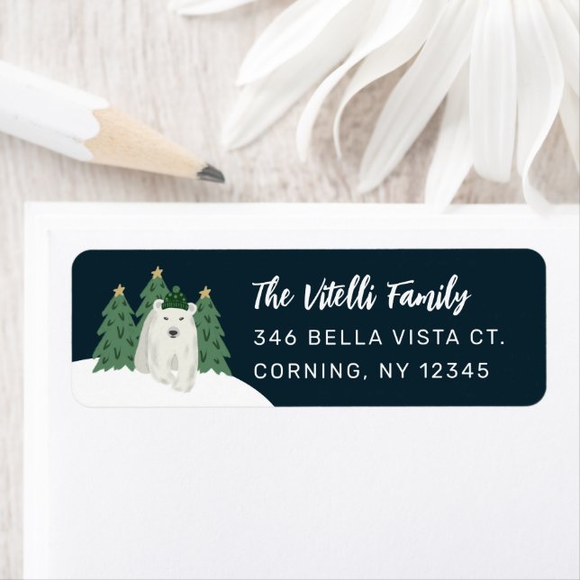 Cute Polar Bear Christmas Return Address  Label (Insitu)