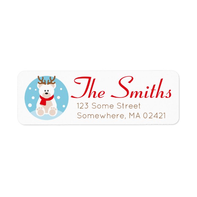 Cute Polar Bear Christmas Return Address Labels (Front)