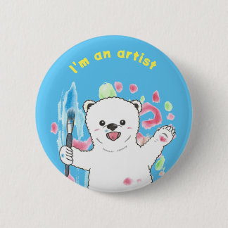 Cute Polar bear Colourful Fun Artist Art Blue 6 Cm Round Badge